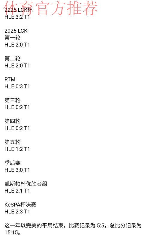 今年hle t1大场5：5，小场15：15